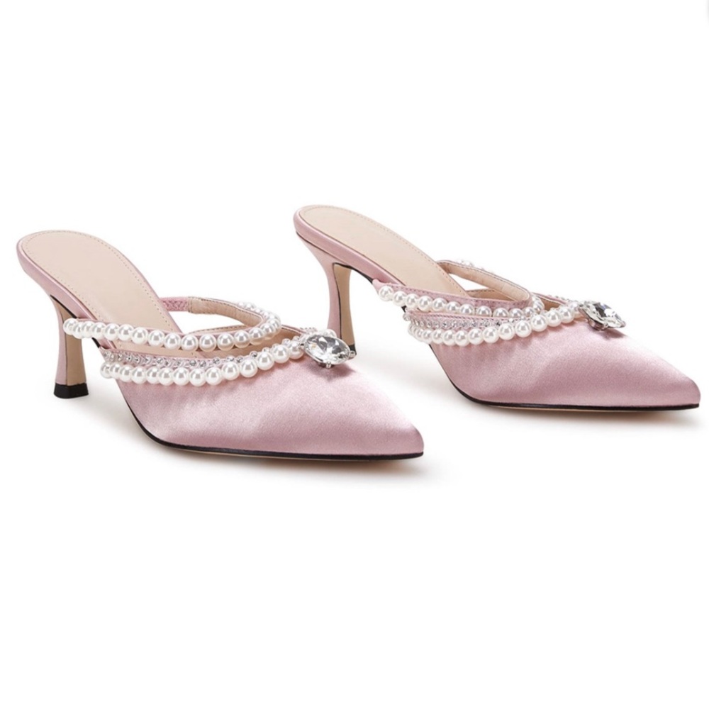 VETASTE Mules Pointed Heels Slip on Satin Kitten Size 7.5